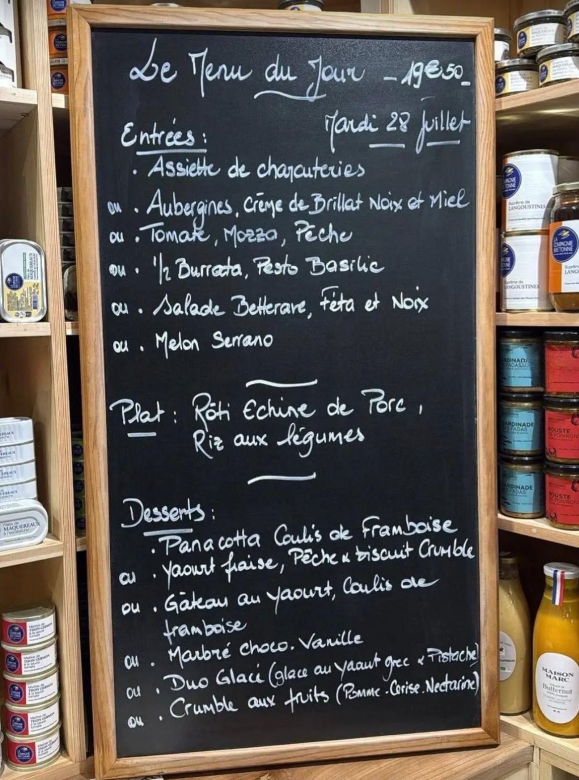 Ardoise du menu du jour